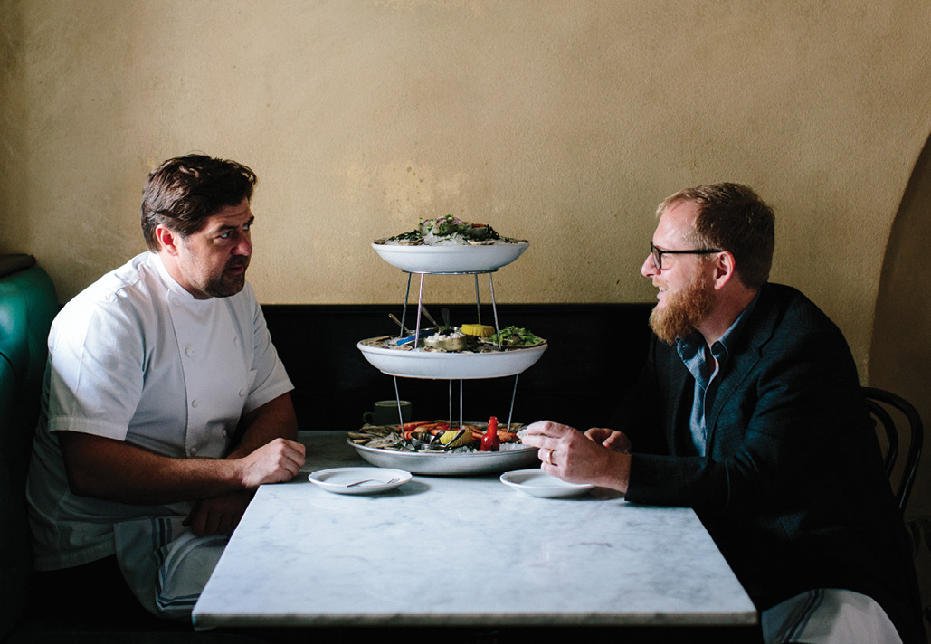 UPSCALE SEAFOOD: The Ordinary; chef-owner Mike Lata (left) with friend and fellow chef Jacques Larson of The Obstinate Daughter &amp; Wild Olive
