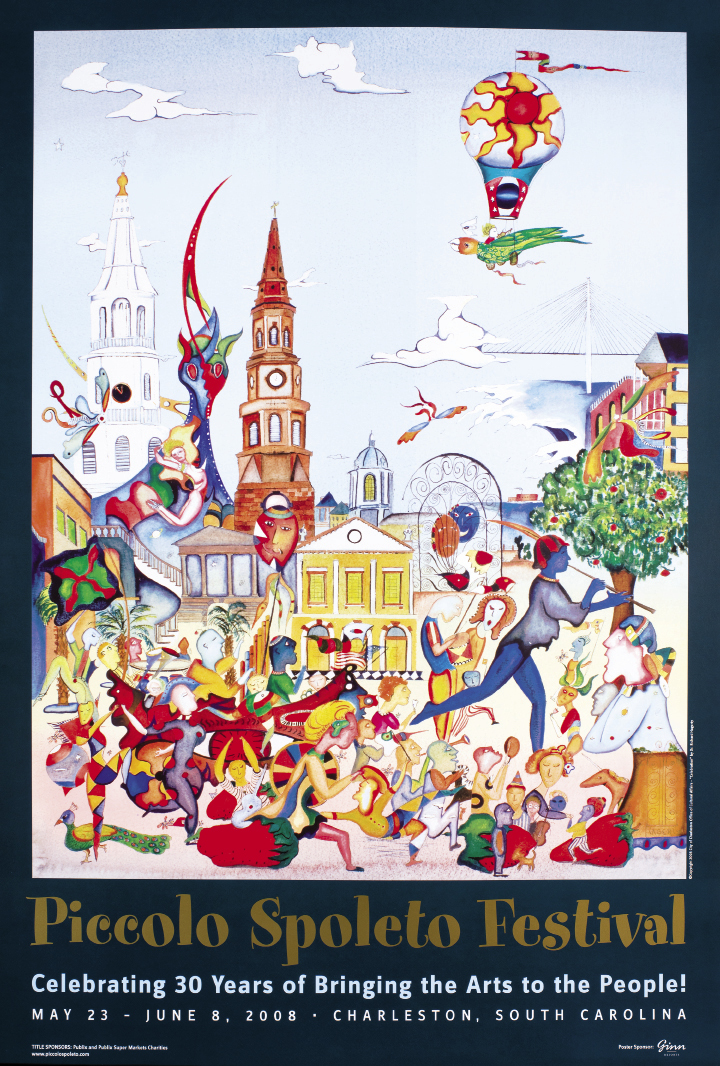 Hagerty’s work has graced Piccolo Spoleto posters five times over, including the 1990 triptych titled Hurricane Hugo, as well as a poster for the Sophia Institute’s Mosaics of Mary event in 2003.