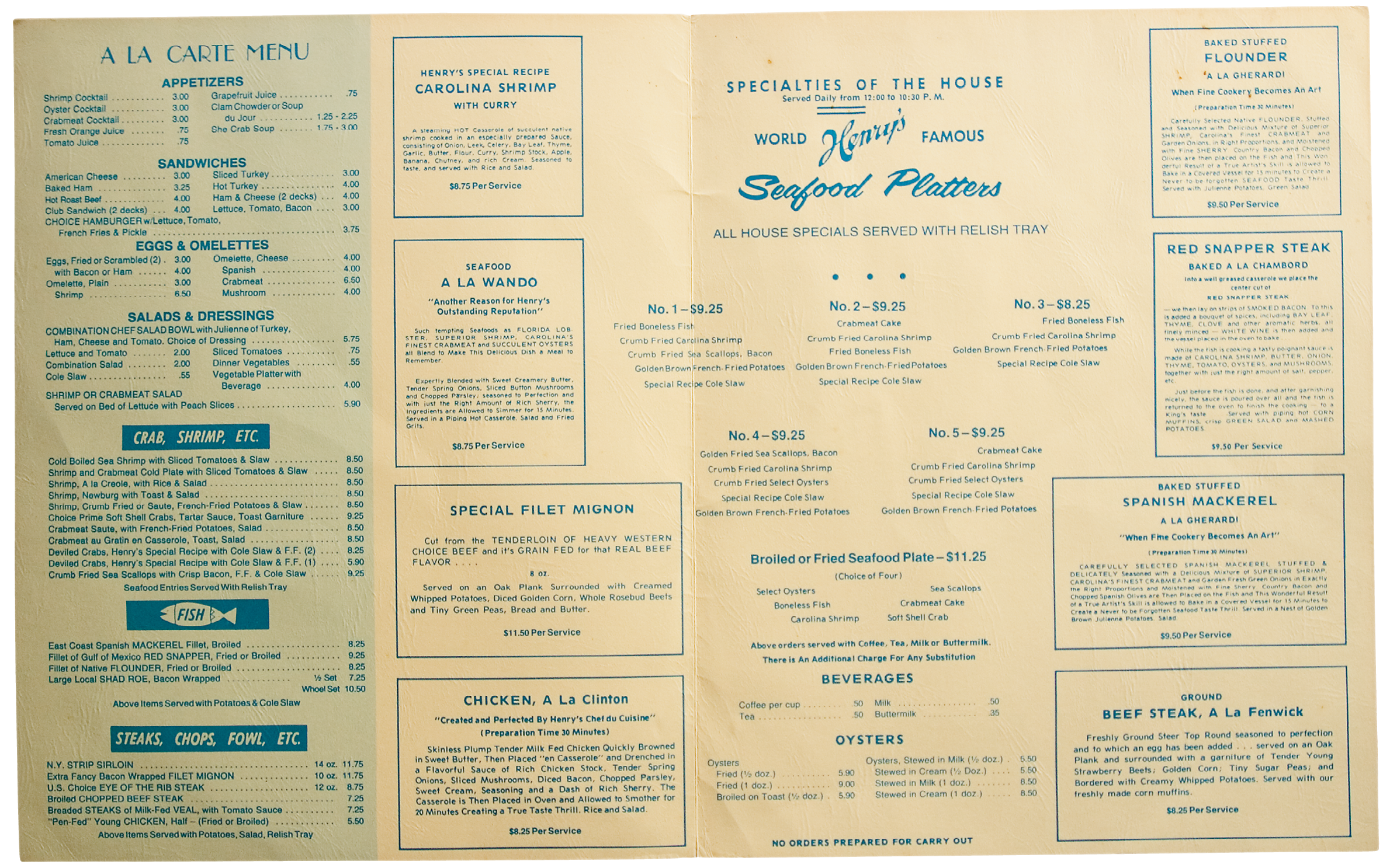 Founder Henry Hasselmeyer tailored the menu to offer specific Lowcountry fare.