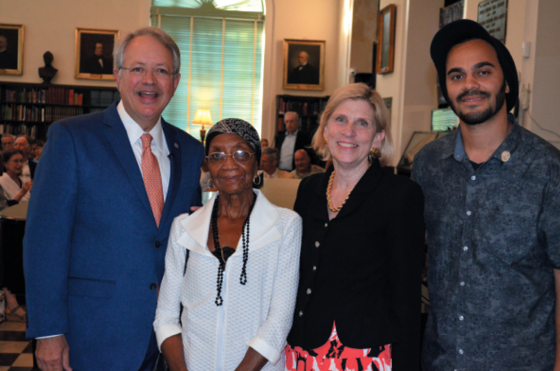 With Mayor Tecklenburg, Anne Cleveland, and musician Tuffus Zimbabwe (great-grandson of the Reverend Daniel Jenkins and keyboardist for the Saturday Night Live band) at the Jazz for Jenkins concert (2018)