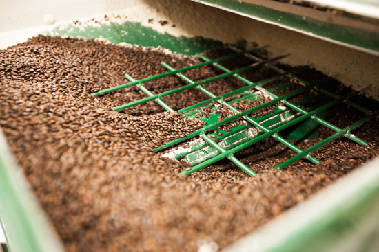 Grain going into the mill hopper.