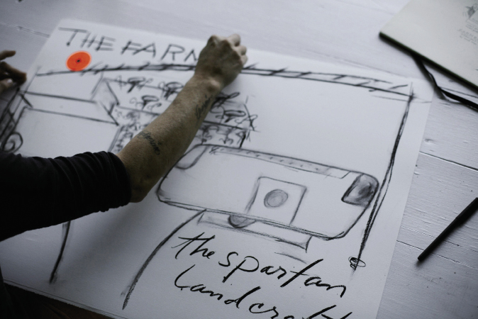 Tara sketches plans for The FARMBAR layout.