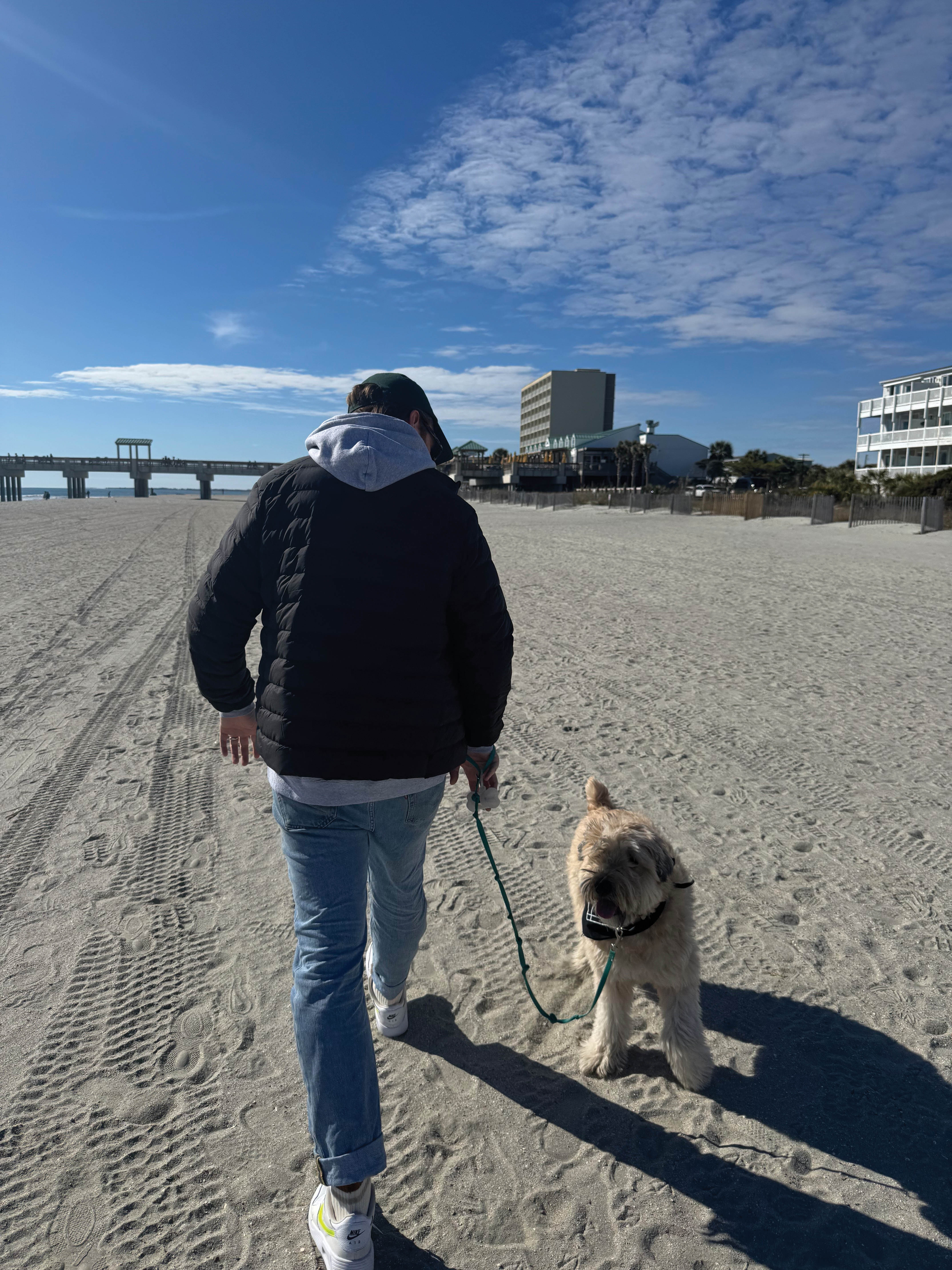 Beach Day: “Sunday mornings with my wife, Haley, and our wheaten terrier, Gibson; they make the rest of it worth it.”