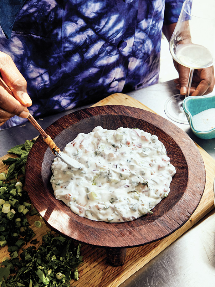 Raita made with Greek yogurt