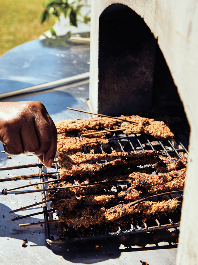 Suya, peanut-dusted beef skewers
