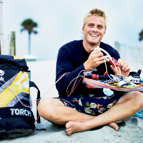 Charleston native Davey Blair has travelled the globe for more than a decade seeking wind, waves, and thrills. Shown riding a light breeze back home on the harbor, the ever-positive pro says, “No matter what, it’s always fun just being on the water.”