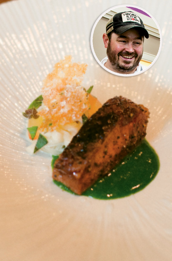 INNOVATIVE MENU: McCrady’s; watermelon-glazed roast duck and (inset) chef Sean Brock