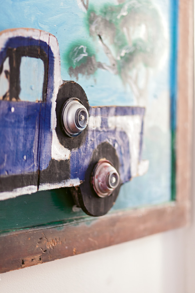 A close-up of a mixed-media work by Earl Simmons of Bovina, Mississippi