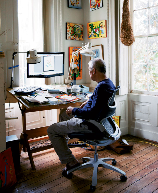 In the brightly lit drawing room of his Bedon’s Alley home, Hagerty lets his imagination romp, doodling in notebooks, drawing on paper, and painting on canvas and miscellaneous other media (including bones and mandibles). “It’s like improv,” he says of painting his dreams.