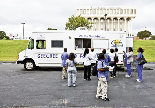a hungry crowd gathers at the Virginia College lot