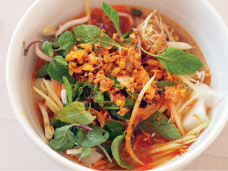 Homemade Eats: “I love making khao poon for my family. It’s a red curry coconut milk soup. Banana flowers really make the flavors pop.”