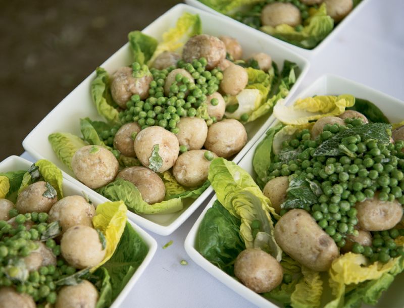 Food was served family-style,  encouraging guests to get to know each other.