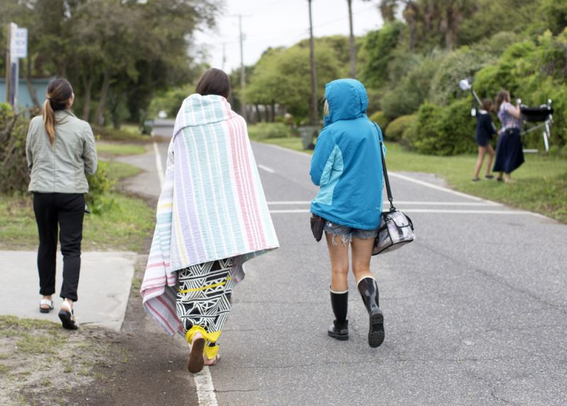 Bundling up on the strangely cold April day