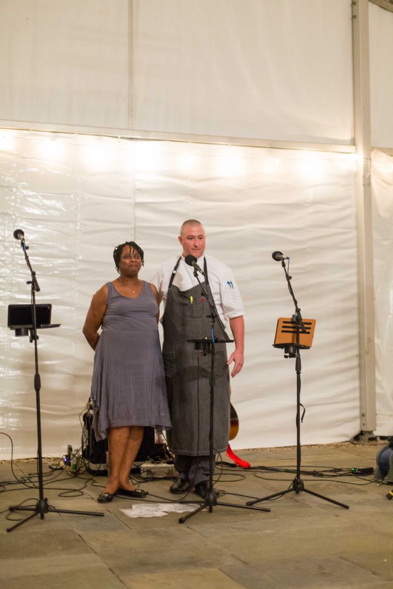 Chef Peden Rucker teamed up with Bertha&#039;s Kitchen to create the third course of chicken-fried duck confit served with muscadine reduction and lima beans.