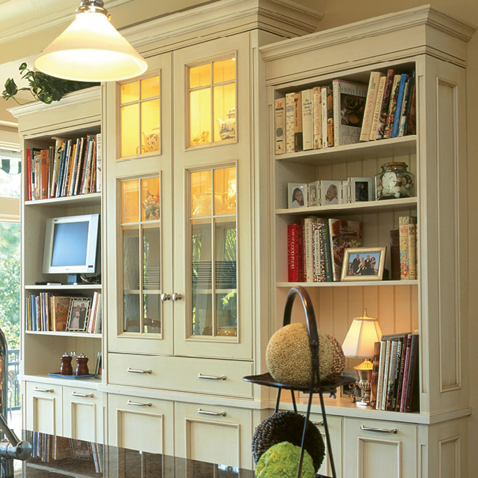 Custom cabinets (shown here in white with chocolate glaze), price available upon request, at Regina Garcia Design LLC